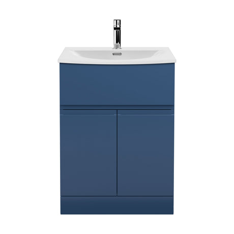 [BFRA303G] Mavesyn Contemporary 2 Door 1 Drawer Floor Standing Vanity Unit with Curved Basin, Dark Blue, 600mm - Cutout