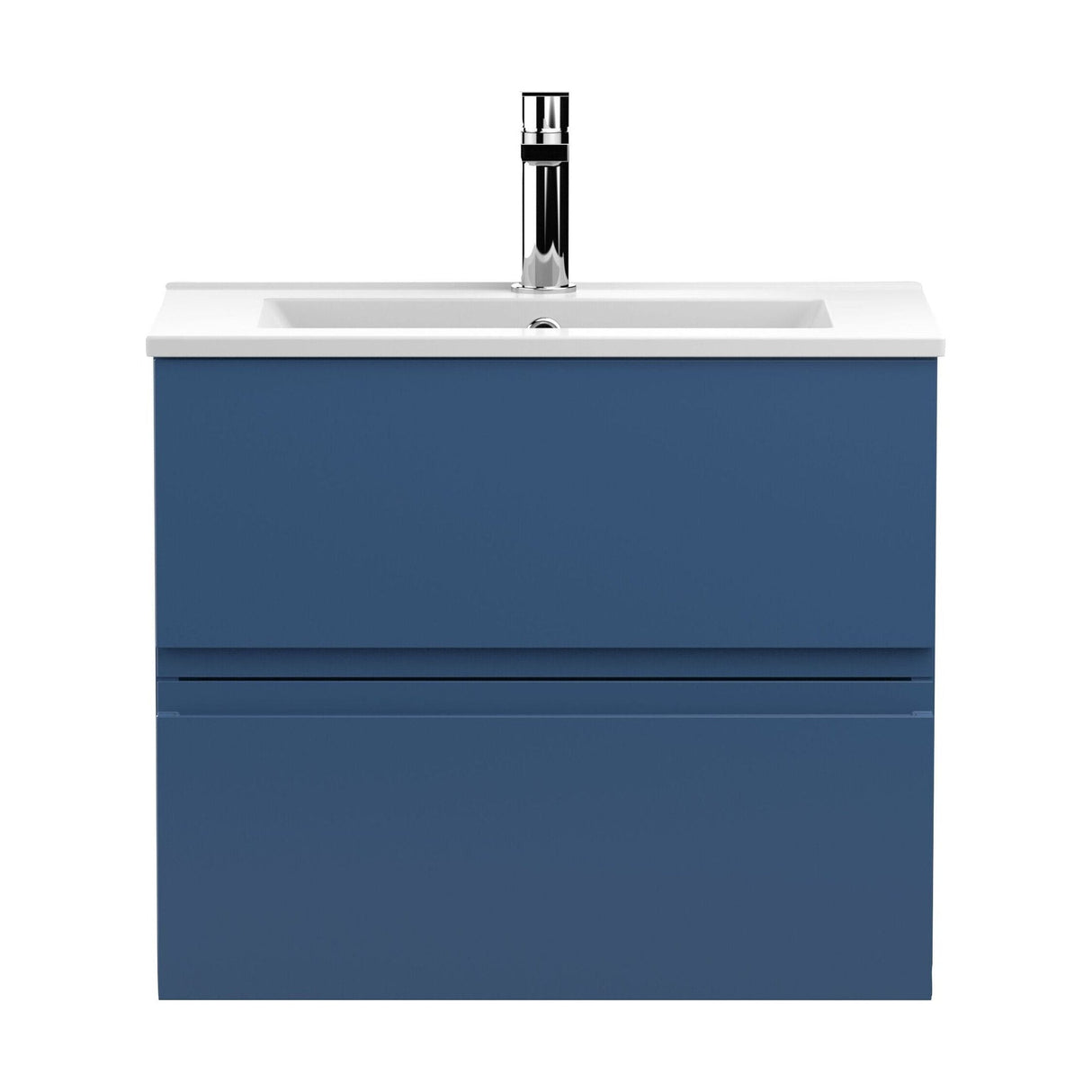 [BFRA304B] Mavesyn Contemporary 2 Drawer Wall Hung Vanity Unit with Minimalist Basin, Dark Blue, 600mm - Cutout