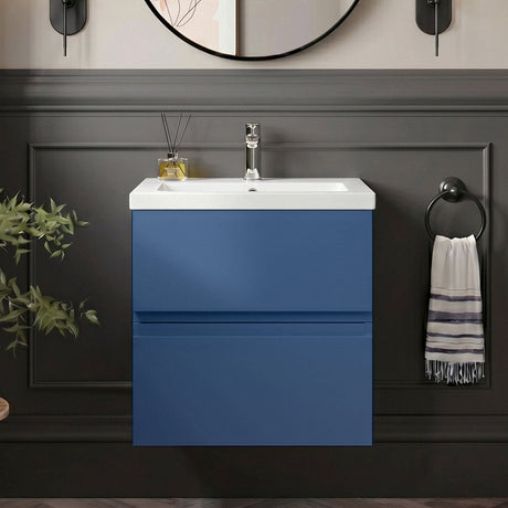 [BFRA304B] Mavesyn Contemporary 2 Drawer Wall Hung Vanity Unit with Minimalist Basin - Choice of Size and Colour - Silo