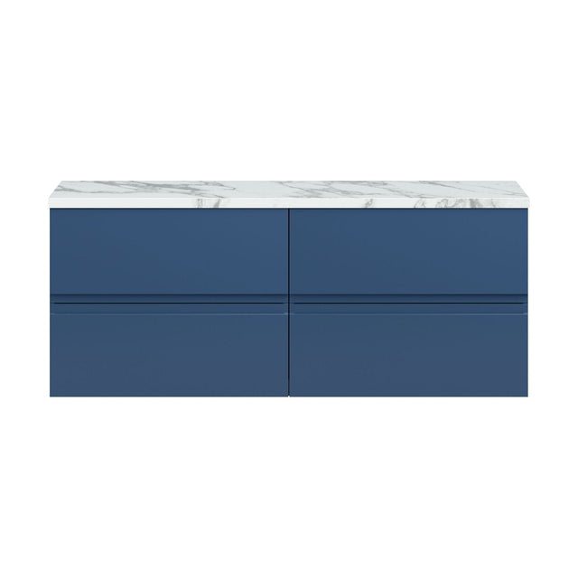 [BFRA304LCM2] Mavesyn Contemporary 4 Drawer Wall Hung Vanity Unit with Laminate Worktop, Dark Blue, 1200mm - Cutout