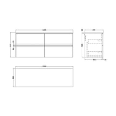 [BFRA304LCM2] Mavesyn Contemporary 4 Drawer Wall Hung Vanity Unit with Laminate Worktop, Dark Blue, 1200mm - Technical Drawing
