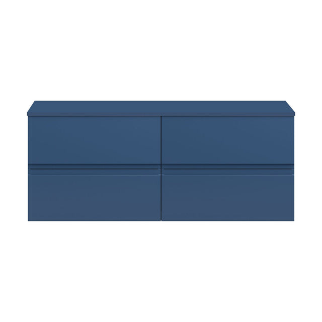 [BFRA304W2] Mavesyn Contemporary 4 Drawer Wall Hung Vanity Unit with Worktop, Dark Blue, 1200mm - Cutout