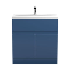 [BFRA305A] Mavesyn Contemporary 2 Door 1 Drawer Floor Standing Vanity Unit with Mid-Edge Basin, Dark Blue, 800mm - Cutout