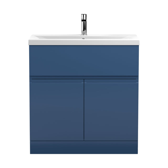 [BFRA305A] Mavesyn Contemporary 2 Door 1 Drawer Floor Standing Vanity Unit with Mid-Edge Basin, Dark Blue, 800mm - Cutout