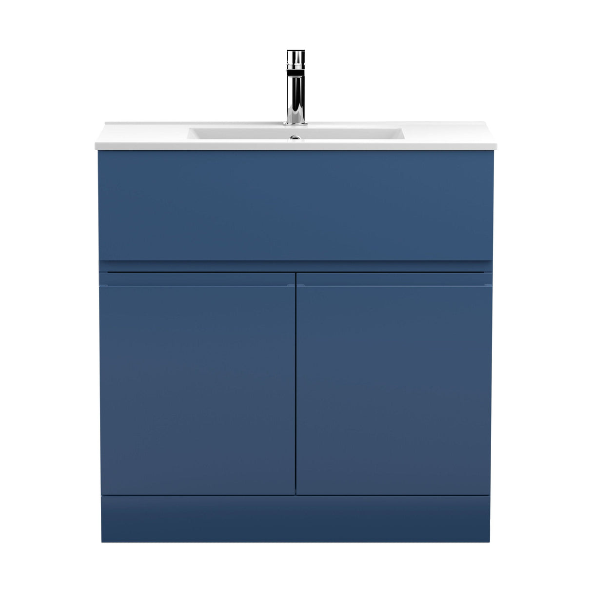 [BFRA305B] Mavesyn Contemporary 2 Door 1 Drawer Floor Standing Vanity Unit with Minimalist Basin, Dark Blue, 800mm - Cutout