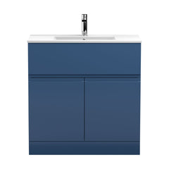 [BFRA305B] Mavesyn Contemporary 2 Door 1 Drawer Floor Standing Vanity Unit with Minimalist Basin, Dark Blue, 800mm - Cutout