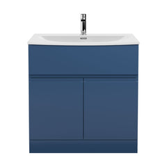 [BFRA305G] Mavesyn Contemporary 2 Door 1 Drawer Floor Standing Vanity Unit with Curved Basin, Dark Blue, 800mm - Cutout