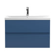 [BFRA306A] Mavesyn Contemporary 2 Drawer Wall Hung Vanity Unit with Mid-Edge Basin, Dark Blue, 800mm - Cutout