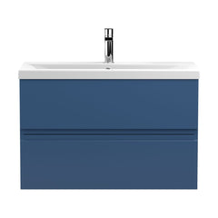 [BFRA306A] Mavesyn Contemporary 2 Drawer Wall Hung Vanity Unit with Mid-Edge Basin, Dark Blue, 800mm - Cutout