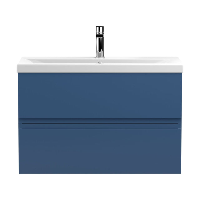 [BFRA306A] Mavesyn Contemporary 2 Drawer Wall Hung Vanity Unit with Mid-Edge Basin, Dark Blue, 800mm - Cutout