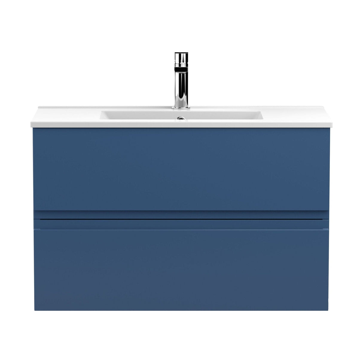[BFRA306B] Mavesyn Contemporary 2 Drawer Wall Hung Vanity Unit with Minimalist Basin, Dark Blue, 800mm - Cutout