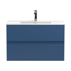 [BFRA306B] Mavesyn Contemporary 2 Drawer Wall Hung Vanity Unit with Minimalist Basin, Dark Blue, 800mm - Cutout