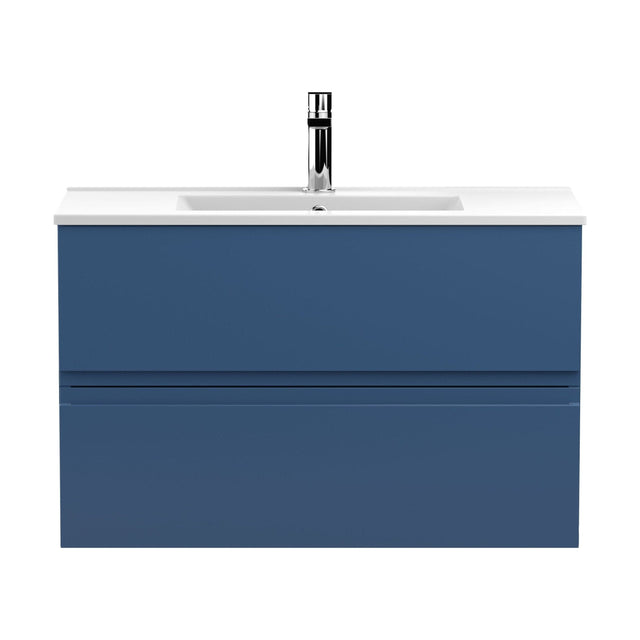 [BFRA306B] Mavesyn Contemporary 2 Drawer Wall Hung Vanity Unit with Minimalist Basin, Dark Blue, 800mm - Cutout