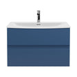 [BFRA306G] Mavesyn Contemporary 2 Drawer Wall Hung Vanity Unit with Curved Basin, Dark Blue, 800mm - Cutout