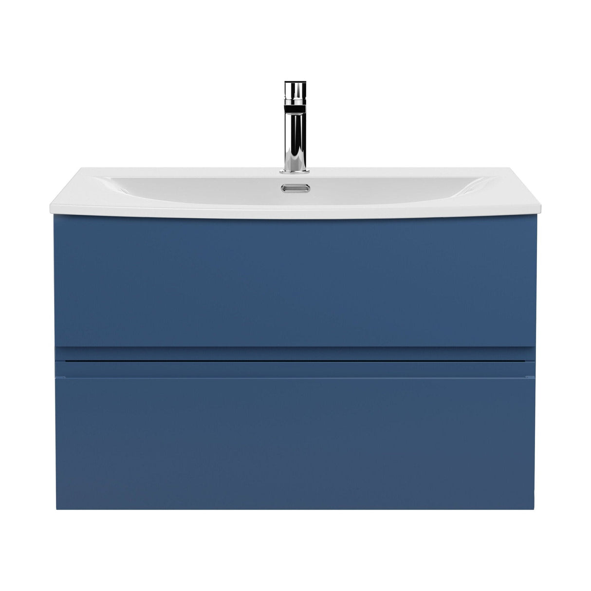 [BFRA306G] Mavesyn Contemporary 2 Drawer Wall Hung Vanity Unit with Curved Basin, Dark Blue, 800mm - Cutout