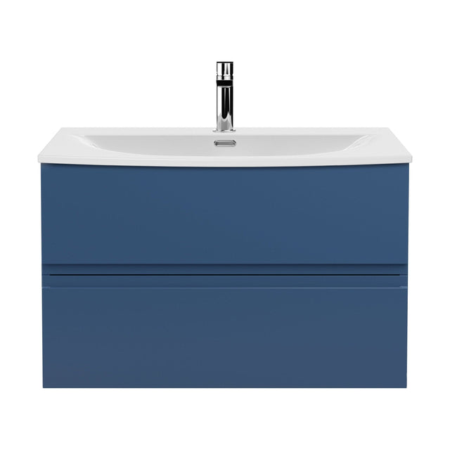 [BFRA306G] Mavesyn Contemporary 2 Drawer Wall Hung Vanity Unit with Curved Basin, Dark Blue, 800mm - Cutout