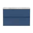 [BFRA306LBG] Mavesyn Contemporary 2 Drawer Wall Hung Vanity Unit with Worktop, Dark Blue, 800mm - Cutout