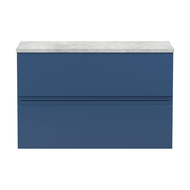 [BFRA306LBG] Mavesyn Contemporary 2 Drawer Wall Hung Vanity Unit with Worktop, Dark Blue, 800mm - Cutout