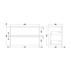[BFRA306LBG] Mavesyn Contemporary 2 Drawer Wall Hung Vanity Unit with Laminate Worktop - Choice of Size and Colour - Technical Drawing