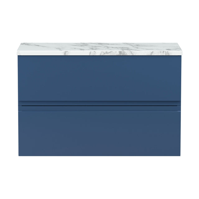 [BFRA306LCM] Mavesyn Contemporary 2 Drawer Wall Hung Vanity Unit with Laminate Worktop, Dark Blue, 800mm - Cutout