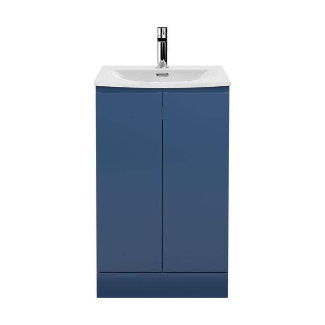 [BFRA307G] Mavesyn Contemporary 2 Door Floor Standing Vanity Unit with Curved Basin, Dark Blue, 500mm - Cutout