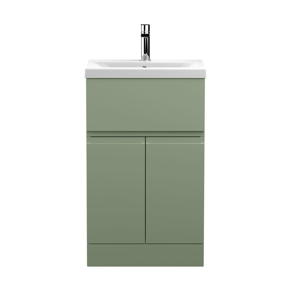 [BFRA801A] Mavesyn Contemporary 2 Door 1 Drawer Floor Standing Vanity Unit with Mid-Edge Basin, Satin Green, 500mm - Cutout