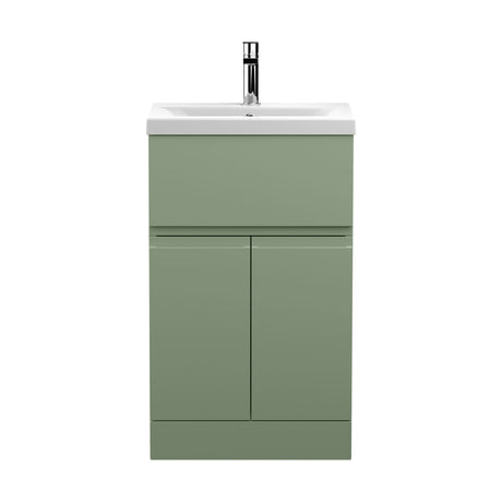 [BFRA801A] Mavesyn Contemporary 2 Door 1 Drawer Floor Standing Vanity Unit with Mid-Edge Basin, Satin Green, 500mm - Cutout