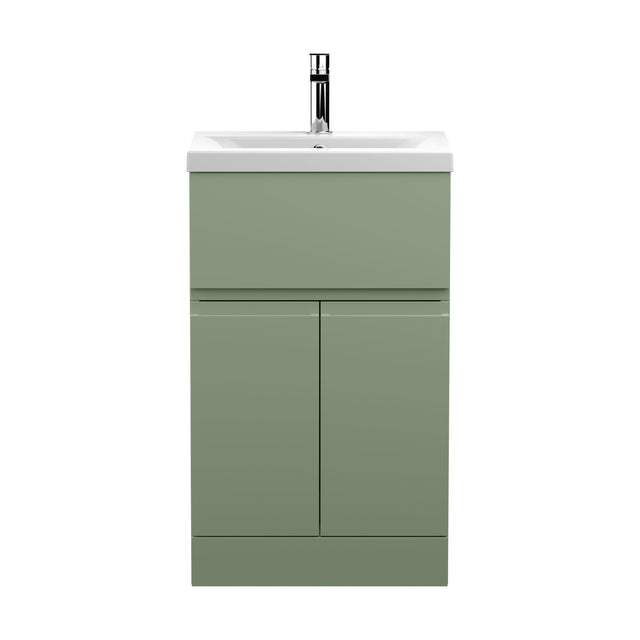 [BFRA801A] Mavesyn Contemporary 2 Door 1 Drawer Floor Standing Vanity Unit with Mid-Edge Basin, Satin Green, 500mm - Cutout