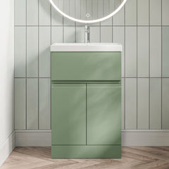 [BFRA801A] Mavesyn Contemporary 2 Door 1 Drawer Floor Standing Vanity Unit with Mid-Edge Basin - Choice of Size and Colour - Silo