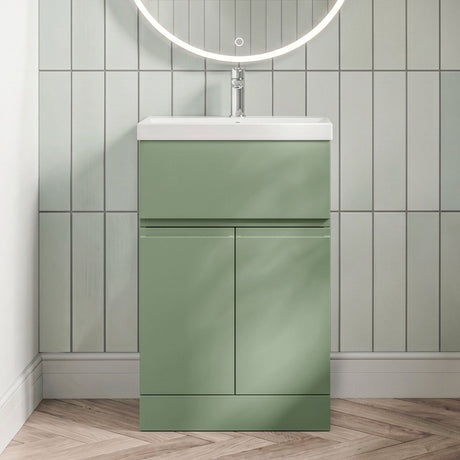 [BFRA801A] Mavesyn Contemporary 2 Door 1 Drawer Floor Standing Vanity Unit with Mid-Edge Basin - Choice of Size and Colour - Silo
