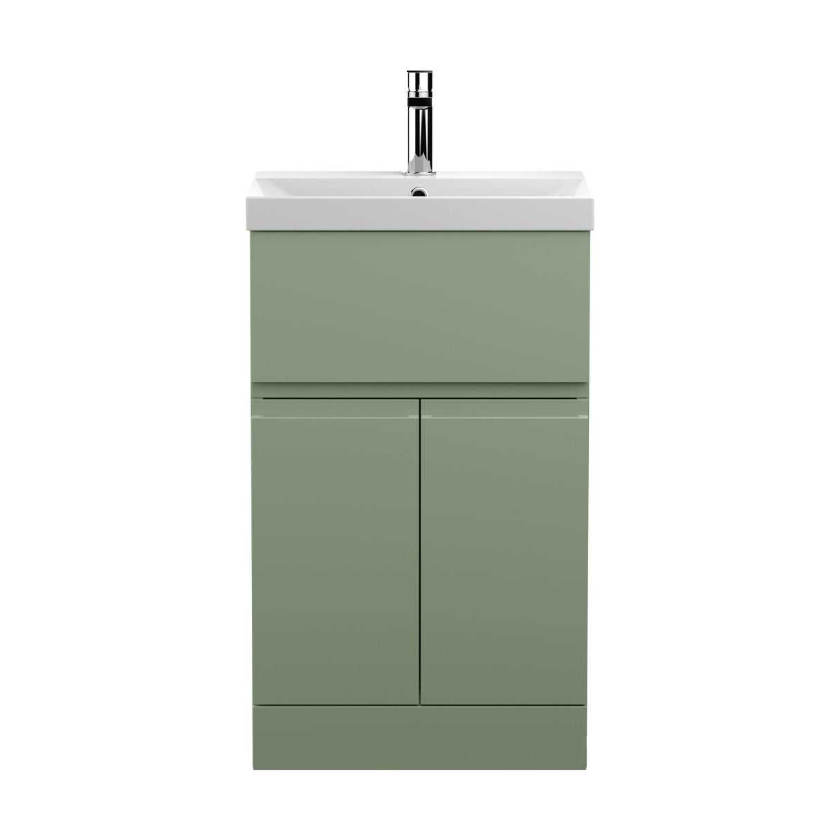 [BFRA801D] Mavesyn Contemporary 2 Door 1 Drawer Floor Standing Vanity Unit with Thin Edge Basin, Satin Green, 500mm - Cutout