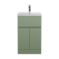 [BFRA801D] Mavesyn Contemporary 2 Door 1 Drawer Floor Standing Vanity Unit with Thin Edge Basin, Satin Green, 500mm - Cutout