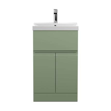 [BFRA801D] Mavesyn Contemporary 2 Door 1 Drawer Floor Standing Vanity Unit with Thin Edge Basin, Satin Green, 500mm - Cutout