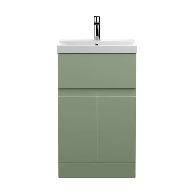 [BFRA801D] Mavesyn Contemporary 2 Door 1 Drawer Floor Standing Vanity Unit with Thin Edge Basin, Satin Green, 500mm - Cutout