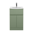 [BFRA801G] Mavesyn Contemporary 2 Door 1 Drawer Floor Standing Vanity Unit with Curved Basin, Satin Green, 500mm - Cutout