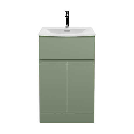 [BFRA801G] Mavesyn Contemporary 2 Door 1 Drawer Floor Standing Vanity Unit with Curved Basin, Satin Green, 500mm - Cutout