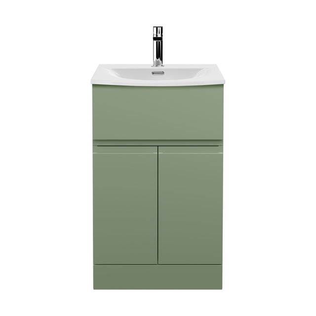 [BFRA801G] Mavesyn Contemporary 2 Door 1 Drawer Floor Standing Vanity Unit with Curved Basin, Satin Green, 500mm - Cutout