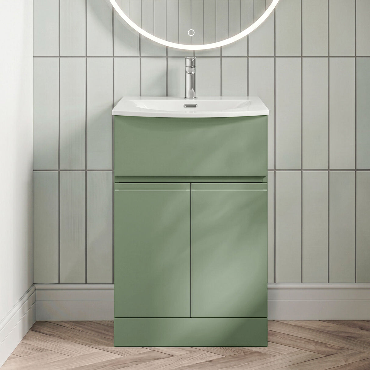 [BFRA801G] Mavesyn Contemporary 2 Door 1 Drawer Floor Standing Vanity Unit with Curved Basin - Choice of Size and Colour - Silo