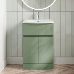 [BFRA801G] Mavesyn Contemporary 2 Door 1 Drawer Floor Standing Vanity Unit with Curved Basin - Choice of Size and Colour - Silo