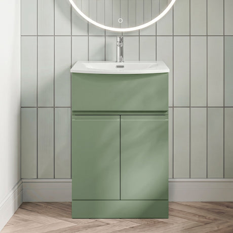 [BFRA801G] Mavesyn Contemporary 2 Door 1 Drawer Floor Standing Vanity Unit with Curved Basin - Choice of Size and Colour - Silo