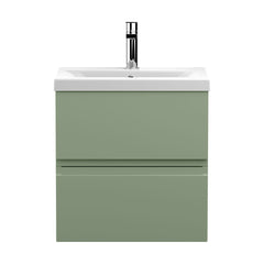 [BFRA802A] Mavesyn Contemporary 2 Drawer Wall Hung Vanity Unit with Mid-Edge Basin, Satin Green, 500mm - Cutout
