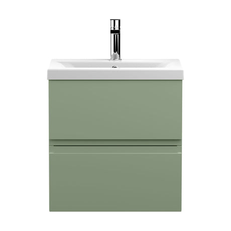 [BFRA802A] Mavesyn Contemporary 2 Drawer Wall Hung Vanity Unit with Mid-Edge Basin, Satin Green, 500mm - Cutout