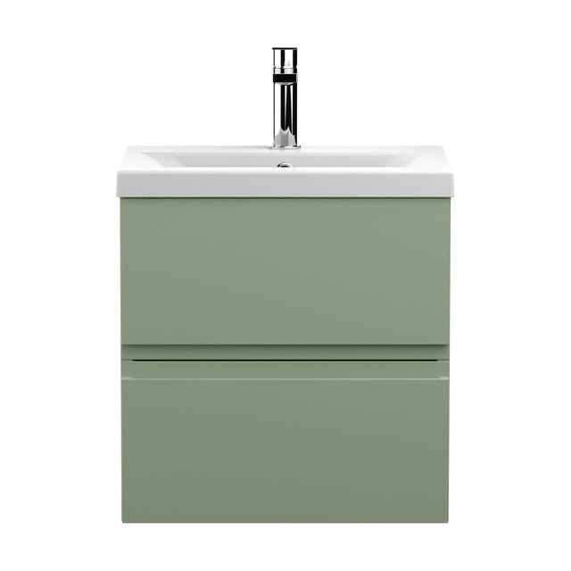 [BFRA802A] Mavesyn Contemporary 2 Drawer Wall Hung Vanity Unit with Mid-Edge Basin, Satin Green, 500mm - Cutout