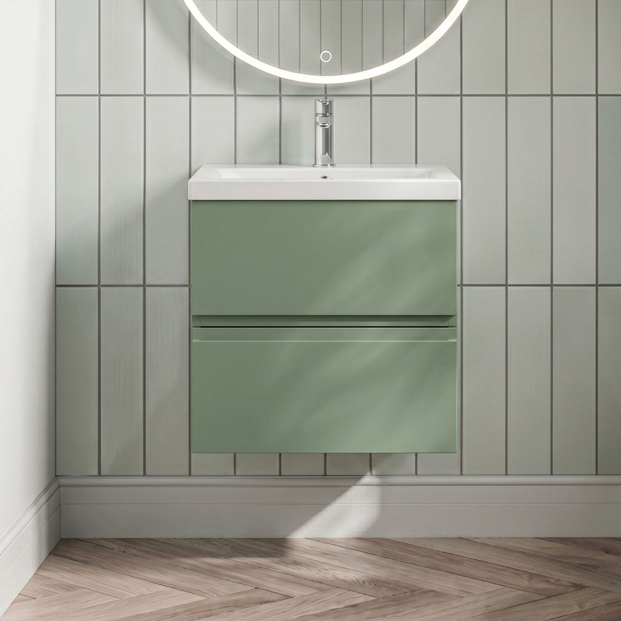 [BFRA802A] Mavesyn Contemporary 2 Drawer Wall Hung Vanity Unit with Mid-Edge Basin - Choice of Size and Colour - Silo