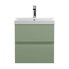 [BFRA802D] Mavesyn Contemporary 2 Drawer Wall Hung Vanity Unit with Thin Edge Basin, Satin Green, 500mm - Cutout