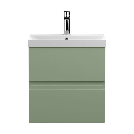 [BFRA802D] Mavesyn Contemporary 2 Drawer Wall Hung Vanity Unit with Thin Edge Basin, Satin Green, 500mm - Cutout