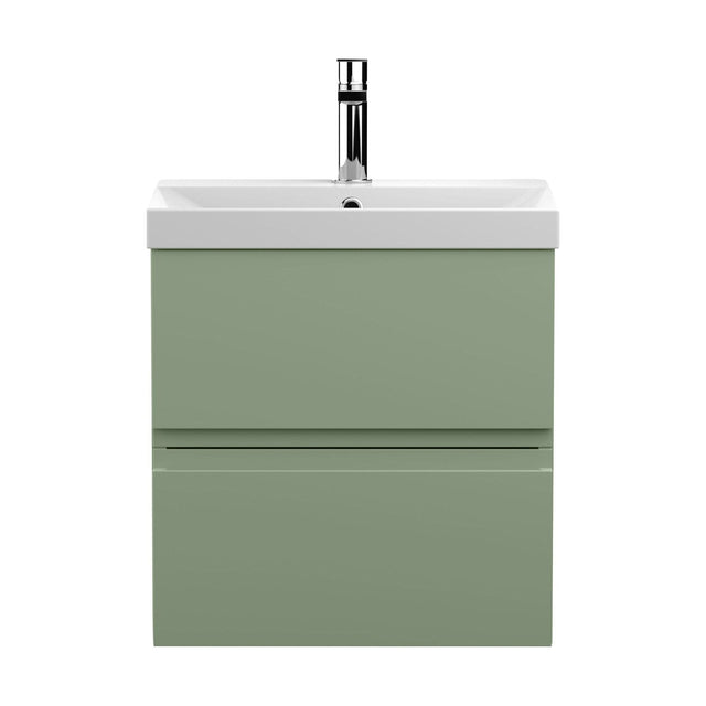[BFRA802D] Mavesyn Contemporary 2 Drawer Wall Hung Vanity Unit with Thin Edge Basin, Satin Green, 500mm - Cutout