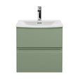 [BFRA802G] Mavesyn Contemporary 2 Drawer Wall Hung Vanity Unit with Curved Basin, Satin Green, 500mm - Cutout