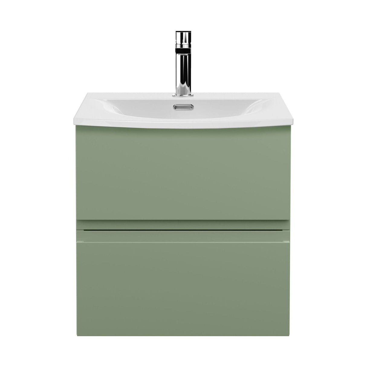 [BFRA802G] Mavesyn Contemporary 2 Drawer Wall Hung Vanity Unit with Curved Basin, Satin Green, 500mm - Cutout