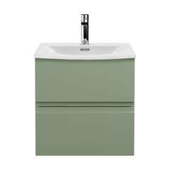 [BFRA802G] Mavesyn Contemporary 2 Drawer Wall Hung Vanity Unit with Curved Basin, Satin Green, 500mm - Cutout